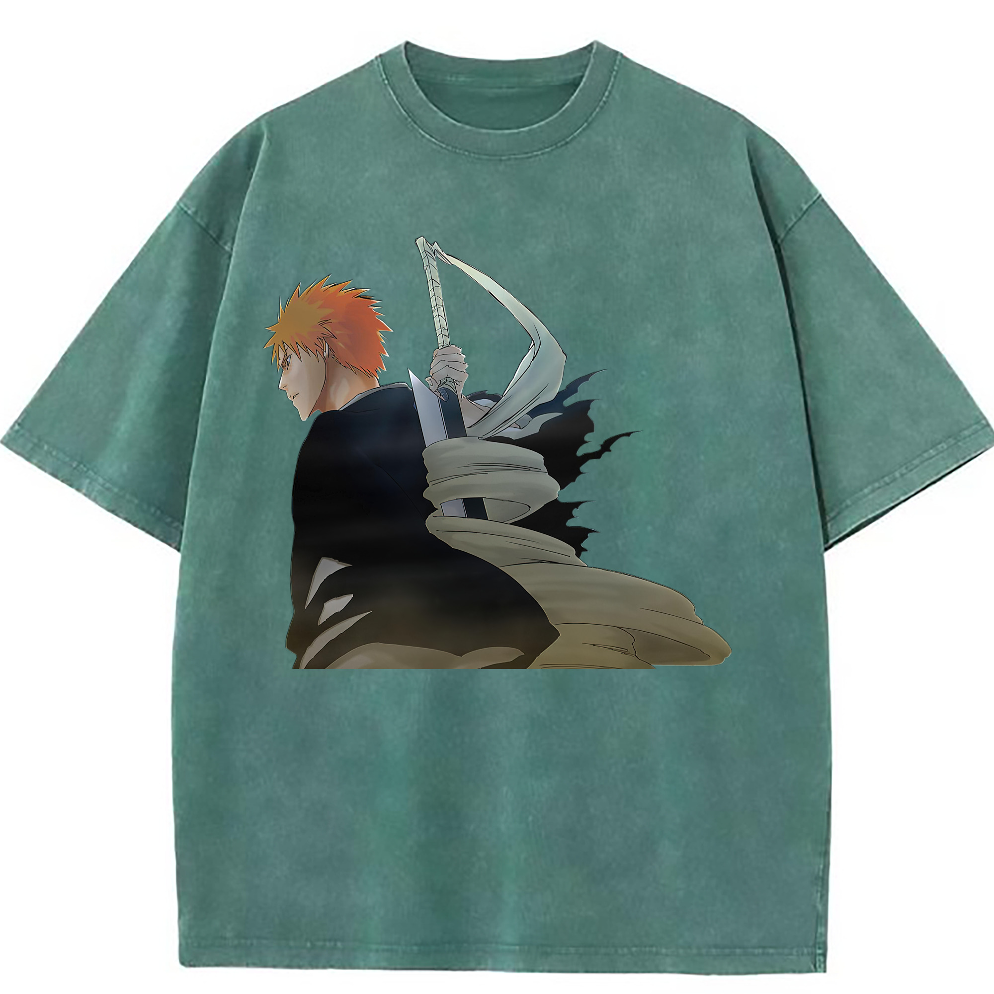 （画像用） ブリーチ 黒崎一護（くろさき いちご）BLEACH Kurosaki Ichigo 綿100% ヴィンテージ風 半袖Tシャツ（フロントプリント）